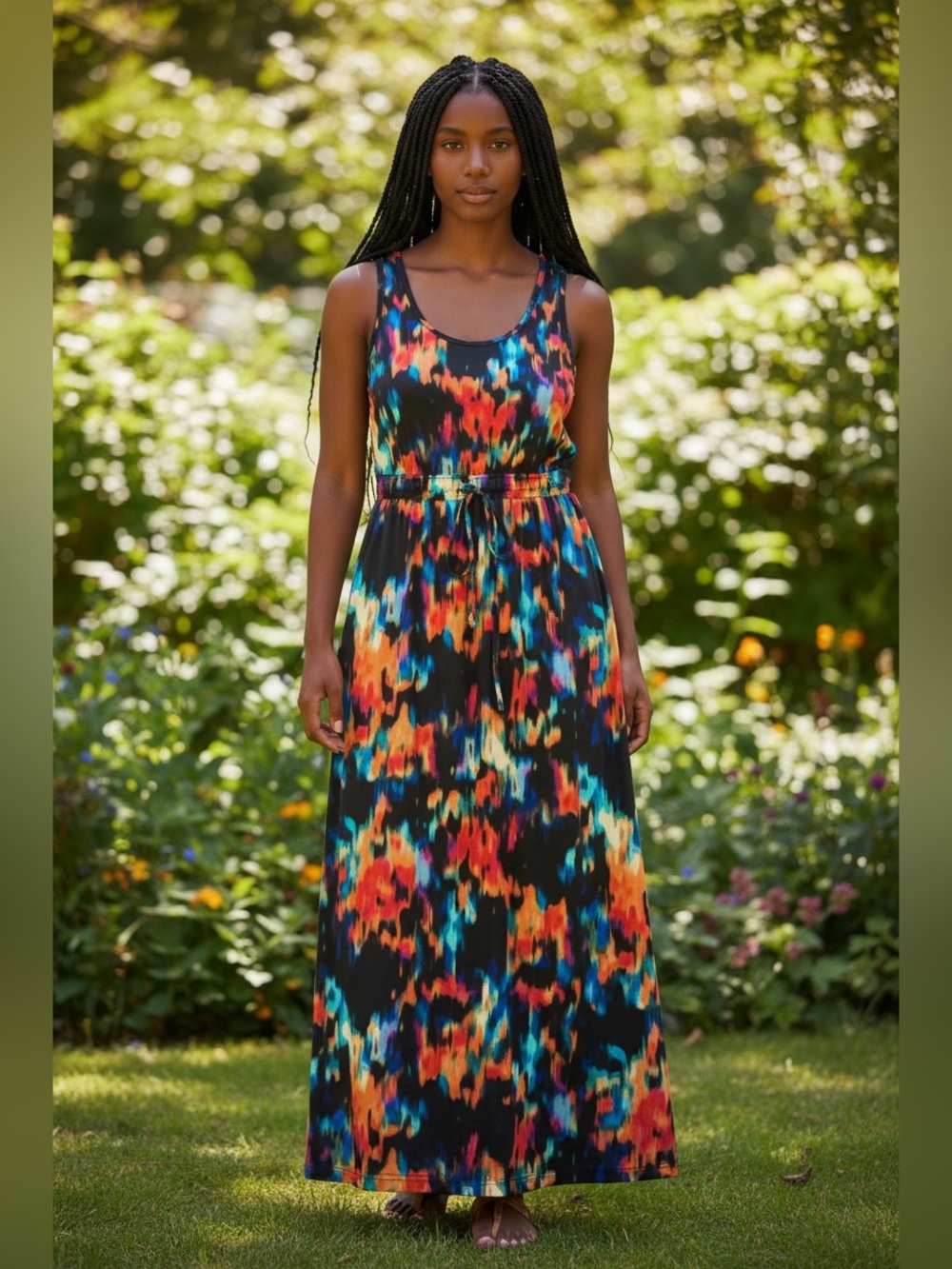 Calvin Klein Black Maxi Dress with Vibrant Multi-Color Print, size M/8-10